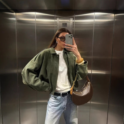 Damen Oversized Jacke Weiches Wildlederimitat