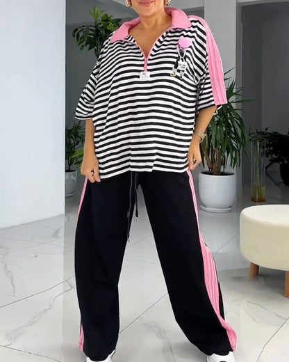 Damen Freizeitset Gestreiftes Oberteil Bequeme Jogginghosen Norvielle