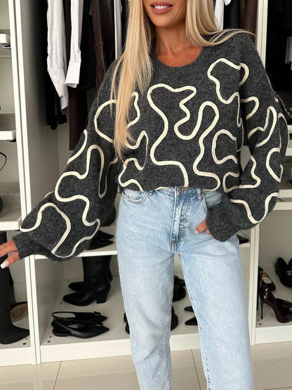 Damen Strickpullover Künstlermuster Norvielle