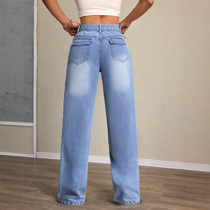Damen Weite Jeans Hochbund Lässiger Schnitt
