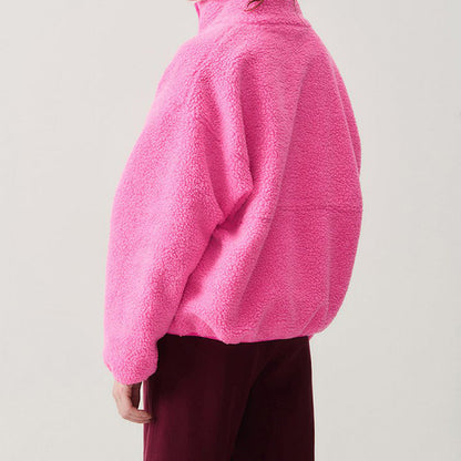 Damen Fleecejacke Flauschig Hochkragen Seitentaschen Norvielle