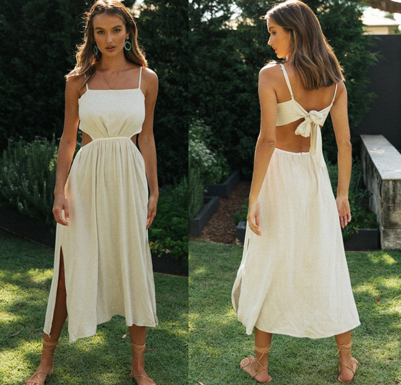 Damen Maxi-Kleid Rückenausschnitt Hochschlitz Norvielle - Norvielle
