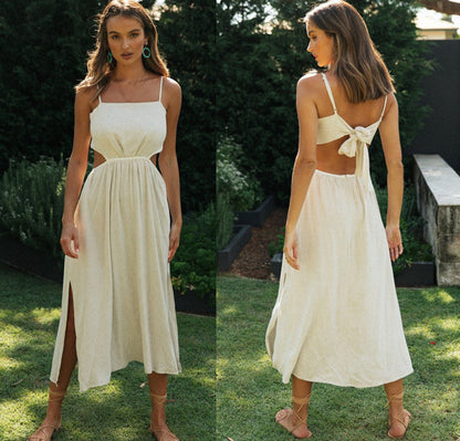 Damen Maxi-Kleid Rückenausschnitt Hochschlitz Norvielle - Norvielle