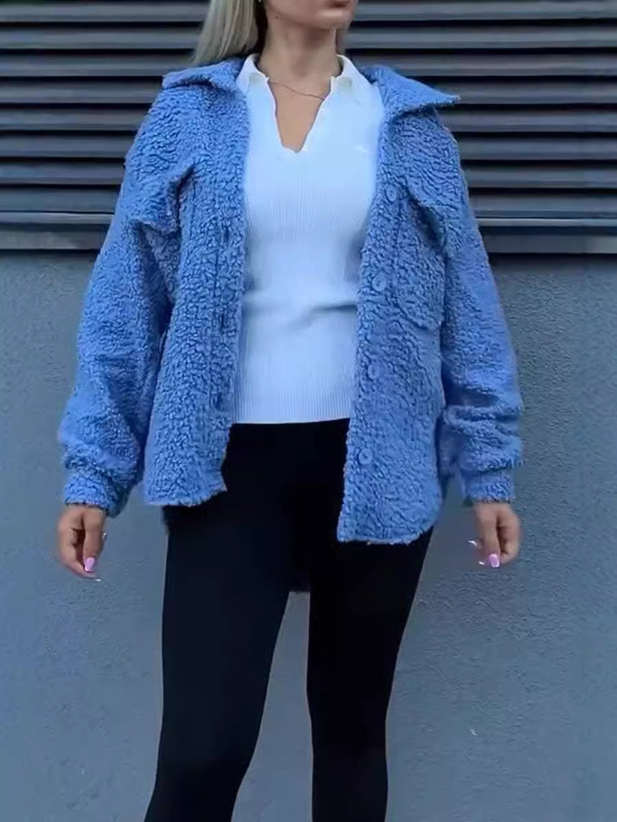 Damen Fleecejacke Lässig Mit Taschen Knopf Norvielle