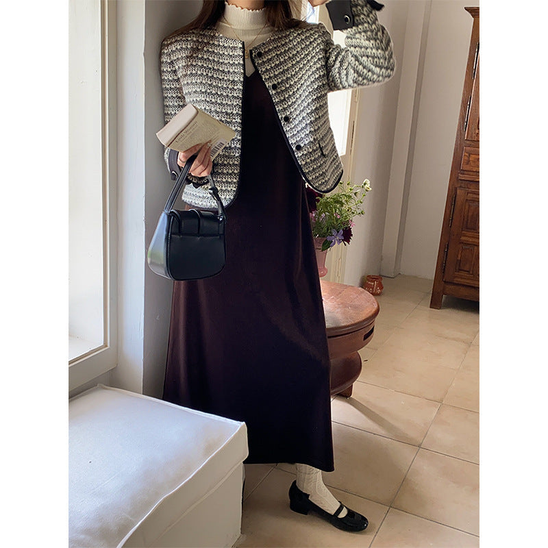 Damenjacke Tweed-Look Rundhalsausschnitt Norvielle