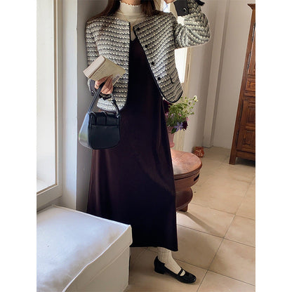 Damenjacke Tweed-Look Rundhalsausschnitt Norvielle