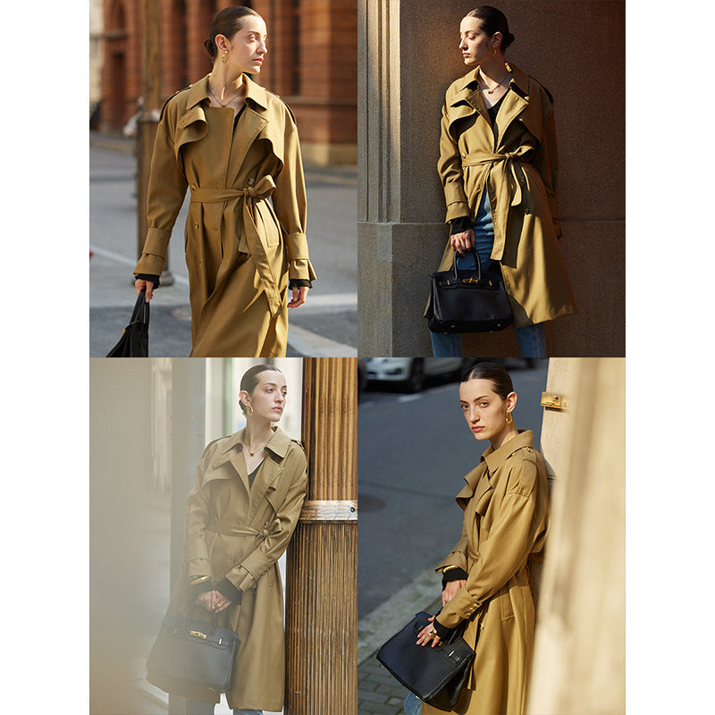 Damen Trenchcoat Klassischer Schnitt Gürtel Norvielle