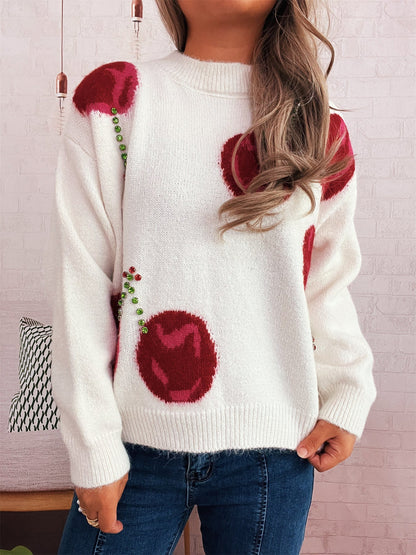 Damen Strickpullover Kuschelig Floralmuster Mit Glitzerakzenten
