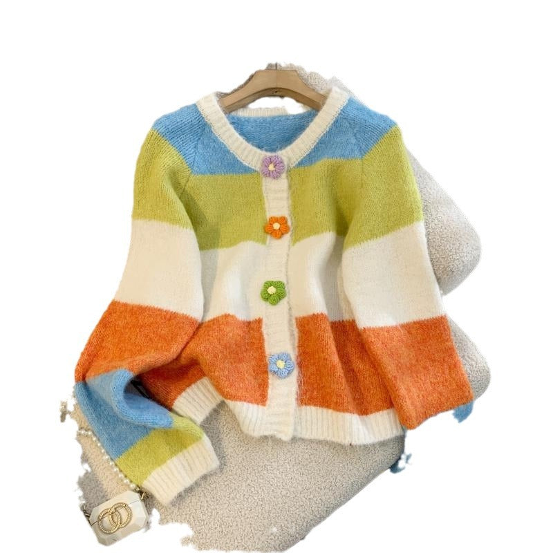 Damen Strickjacke Gemustert mit Knöpfen Lässig