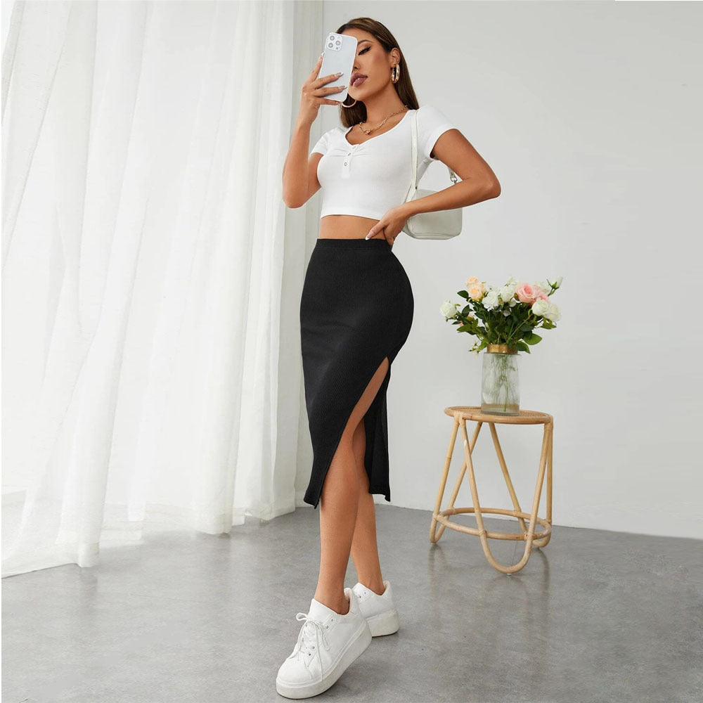 Damen Midirock Schlank Schnitt Seitenschlitz Norvielle