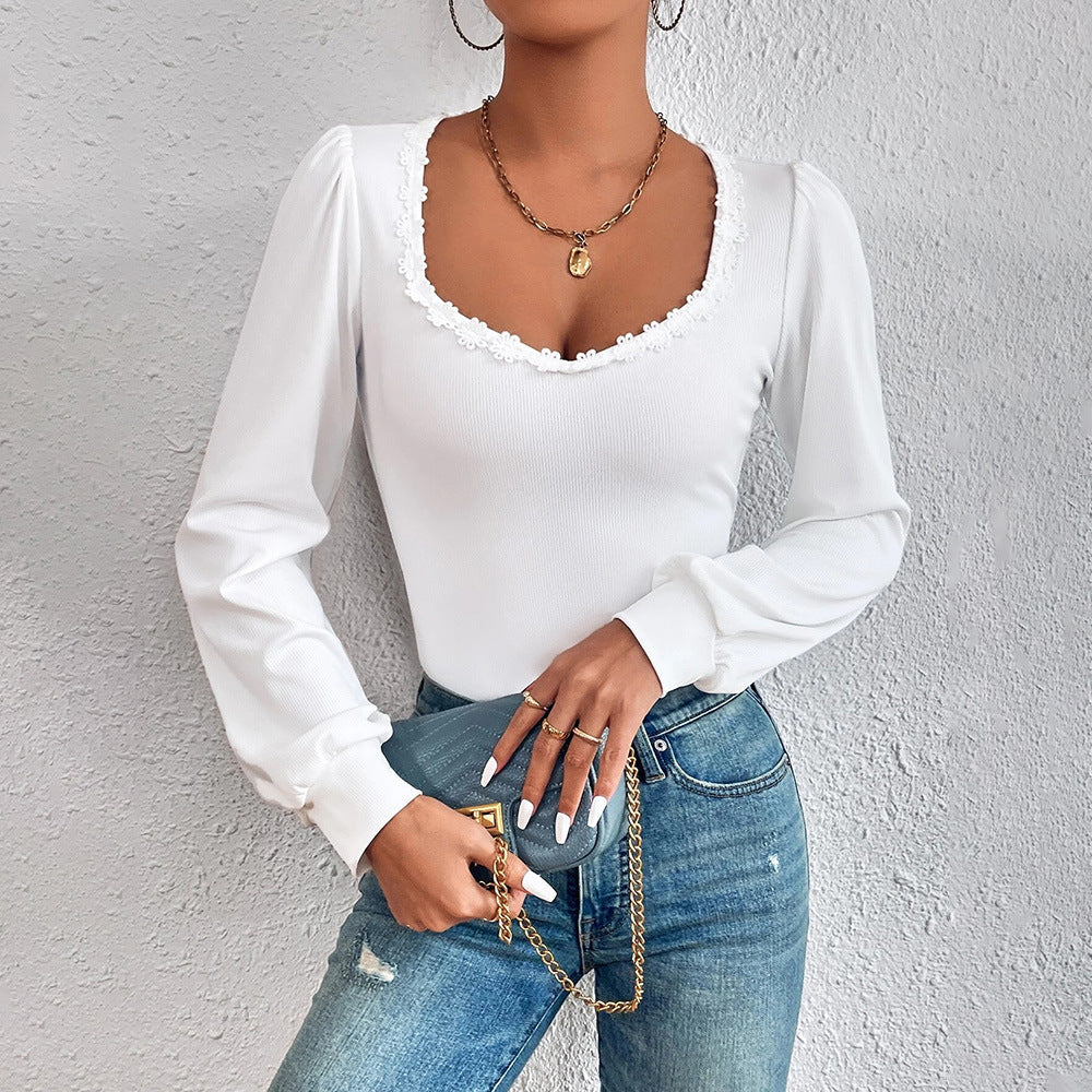 Damen Langarmshirt Rüschendekoration Tailliert Norvielle - Norvielle
