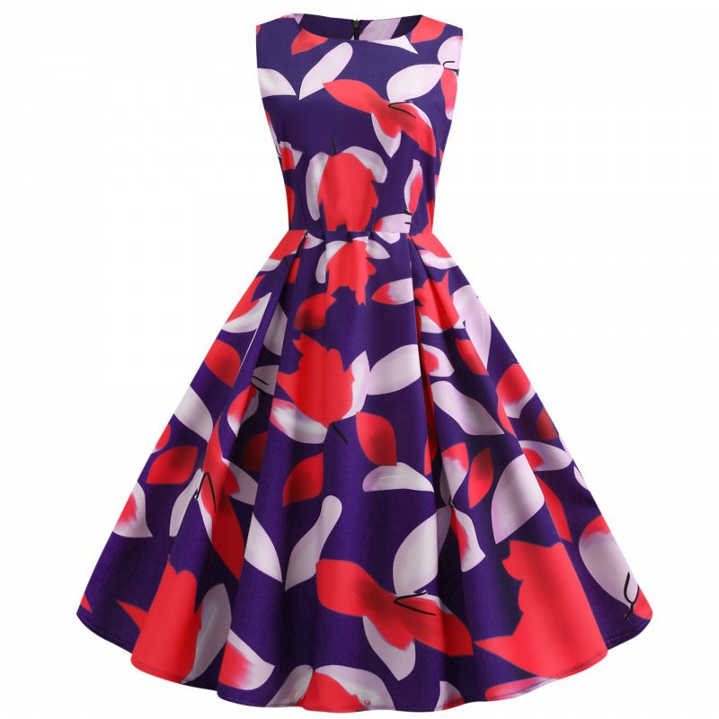 Damen A-Linien Kleid Floralmuster Eleganter Saum