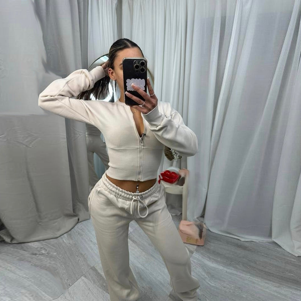Damen Cropped Kapuzenjacke Jogginghose Set Norvielle