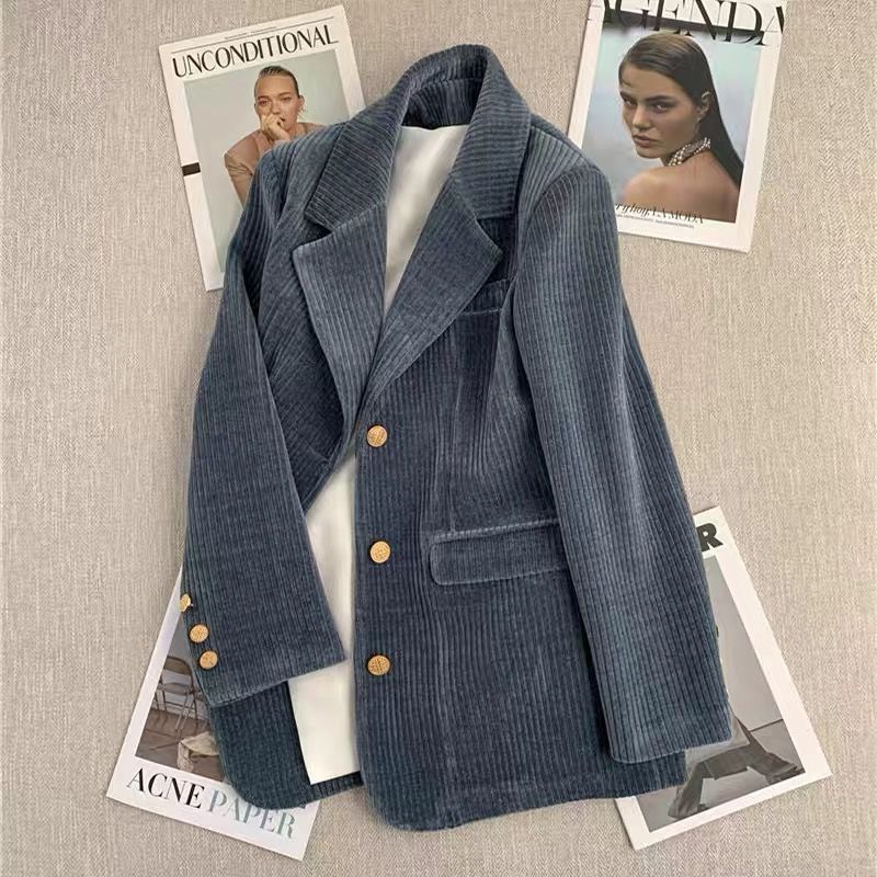 Damen Blazer Cord Elegant Schnitt Beige