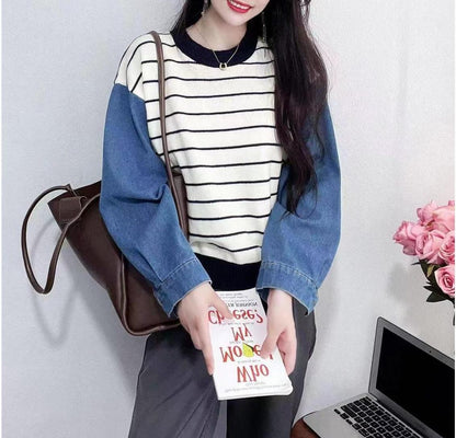 Damen Sweater mit Denim Ärmeln Norvielle