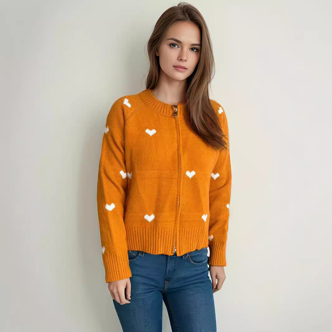 Damen Strickcardigan Herzmuster Reißverschluss Norvielle