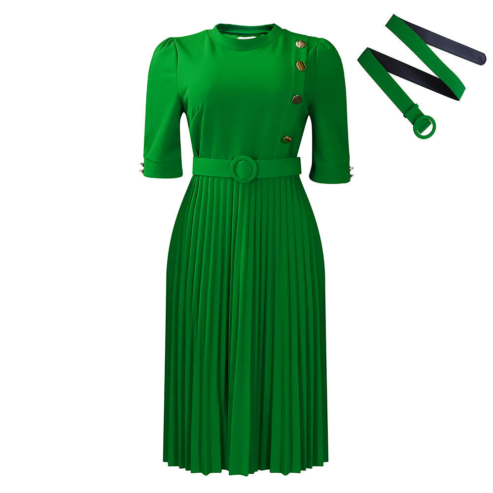 Damen Plissee-Kleid Tailliert Knopfdetails