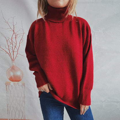 Damen Grobstrickpullover Hochkragen Locker Norvielle