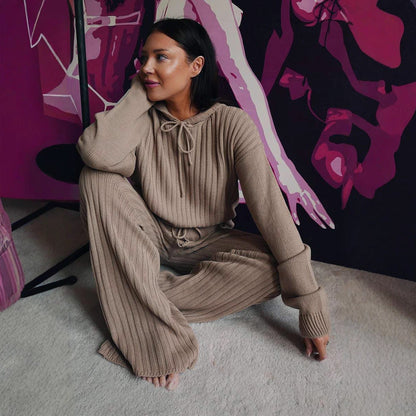Damen Strick-Loungewear-Set mit Kapuze Kuschelig Norvielle - Norvielle