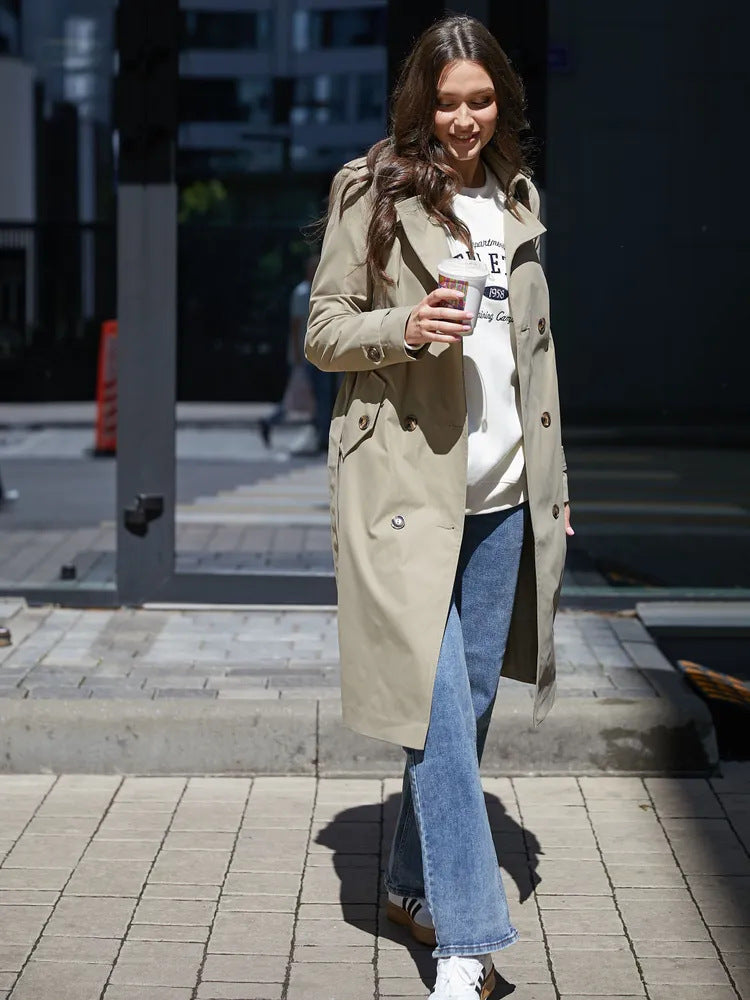 Damen Trenchcoat Doppelter Knopfleiste Taillengürtel Norvielle