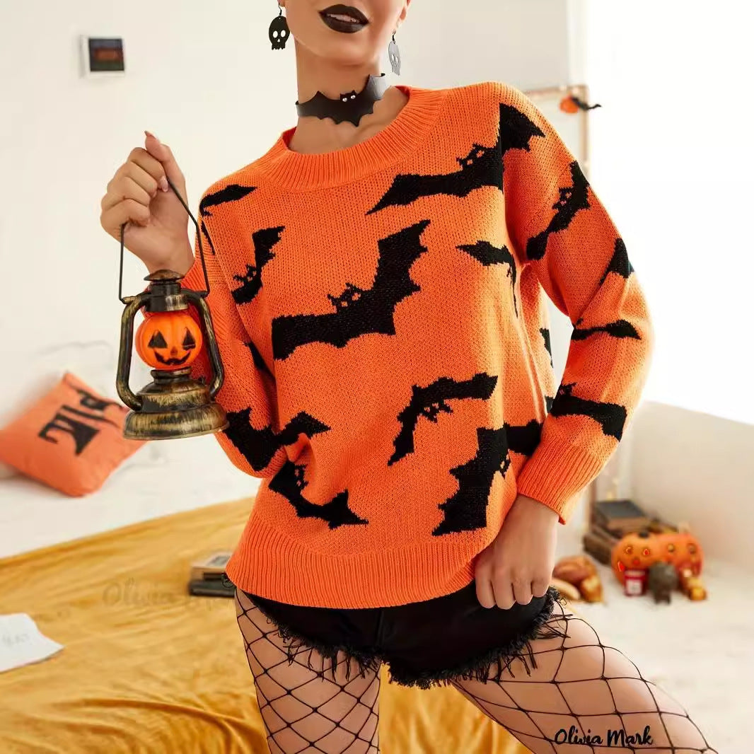 Damen Halloween Pullover Fledermaus Muster Norvielle - Norvielle