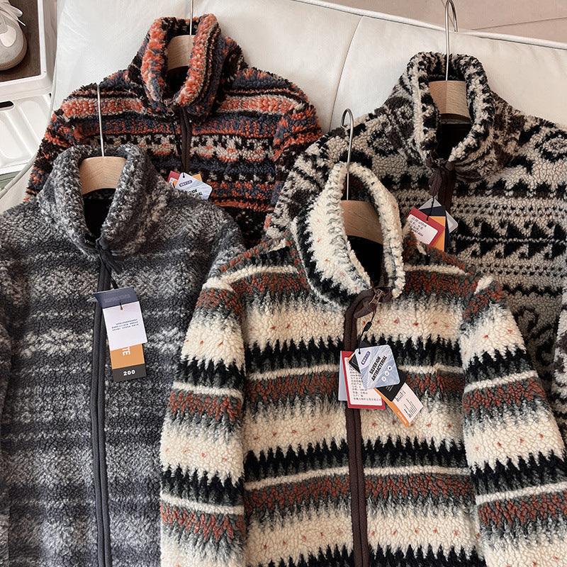 Damen Fleecejacke Hochkragen Modisches Muster Norvielle