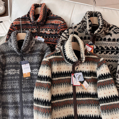Damen Fleecejacke Hochkragen Modisches Muster Norvielle