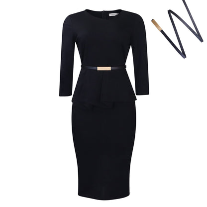 Damen Midi-Kleid Peplum-Schnitt schmal Norvielle