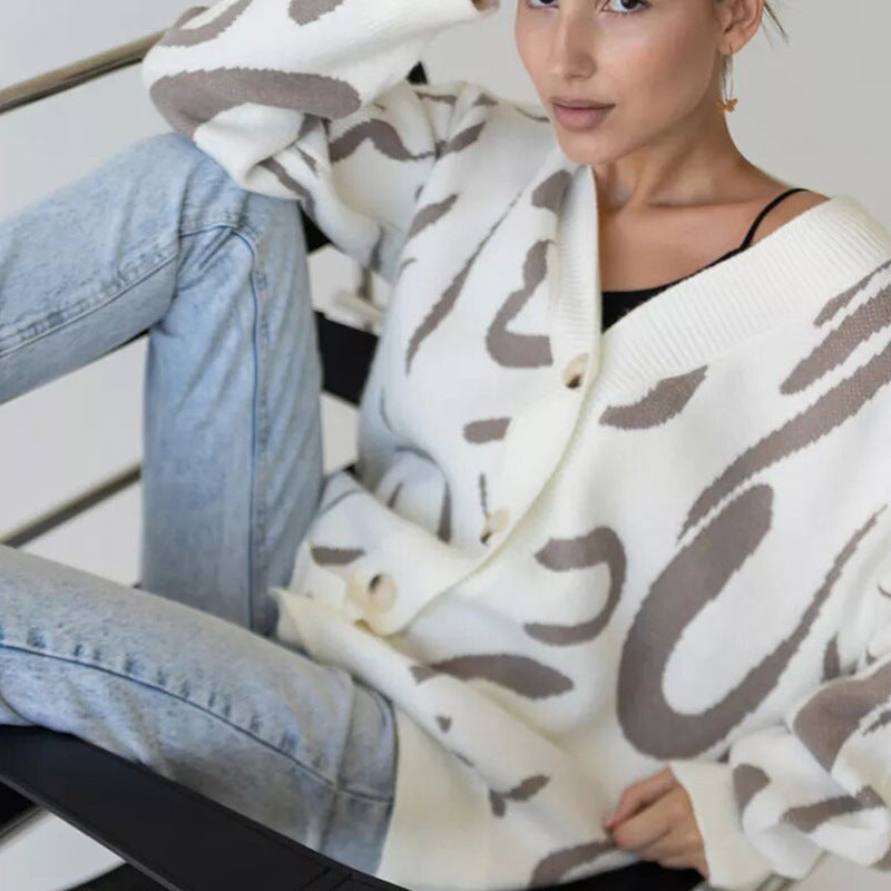 Damen Strickjacke Modernes Muster Elegante Knöpfe