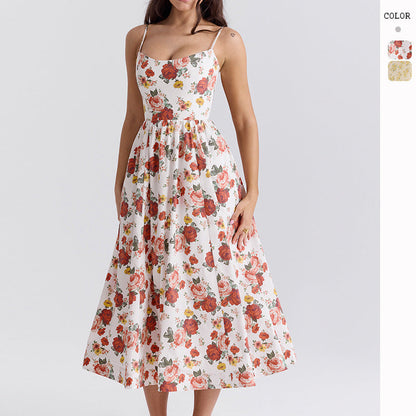 Damen Maxikleid Floralmuster Elegant Schwarz - Norvielle