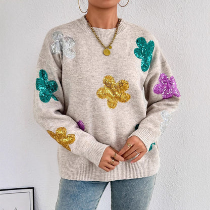 Damen Oversized Pullover Glitzer Floralmuster Norvielle