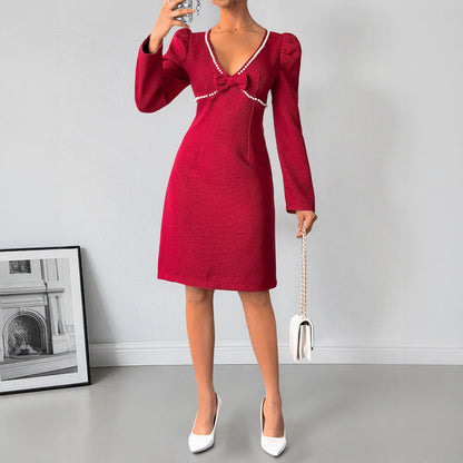 Damen Kleid Figurbetont Seide Elegante Schleife