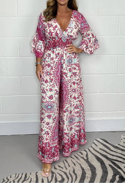 Damen Jumpsuit Floralmuster Weite Ärmel Norvielle