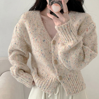 Damen Grobstrick Cardigan V-Ausschnitt Knöpfe Norvielle - Norvielle
