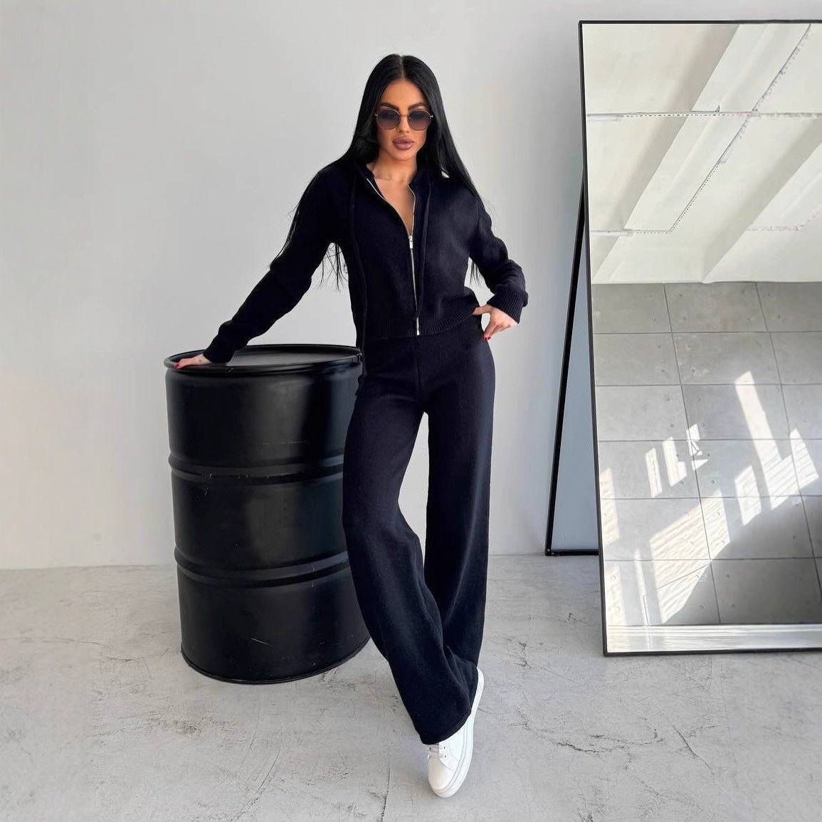 Damen Fleece-Jumpsuit Bequem Kapuze Reißverschluss Norvielle