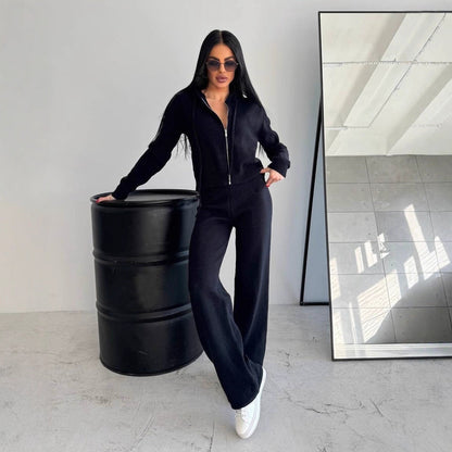 Damen Fleece-Jumpsuit Bequem Kapuze Reißverschluss Norvielle