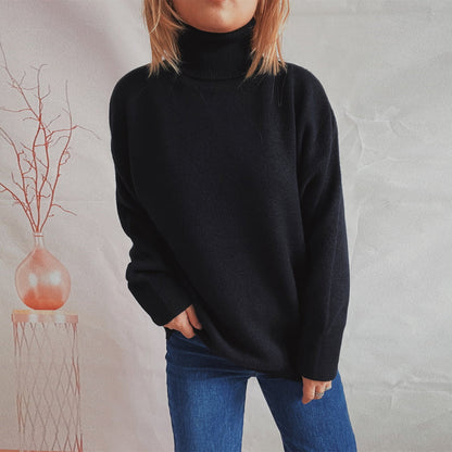 Damen Grobstrickpullover Hochkragen Locker Norvielle