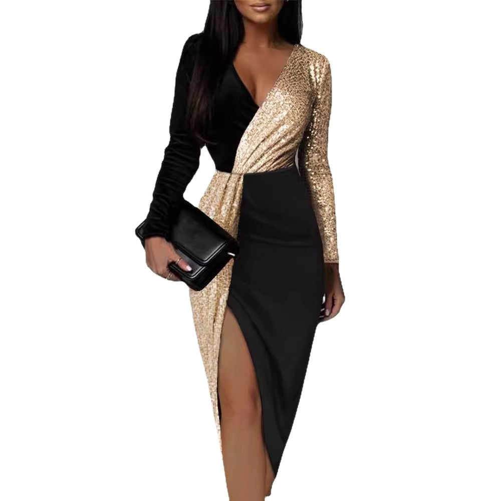 Damen Wickelkleid Asymmetrisch Langarm Norvielle