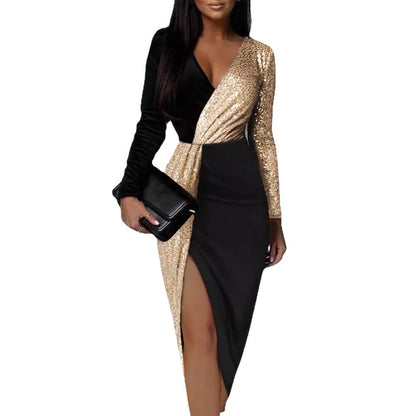 Damen Wickelkleid Asymmetrisch Langarm Norvielle