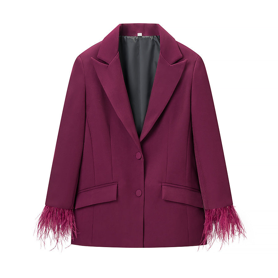 Damen Blazerjacke Federbesatz Modisch