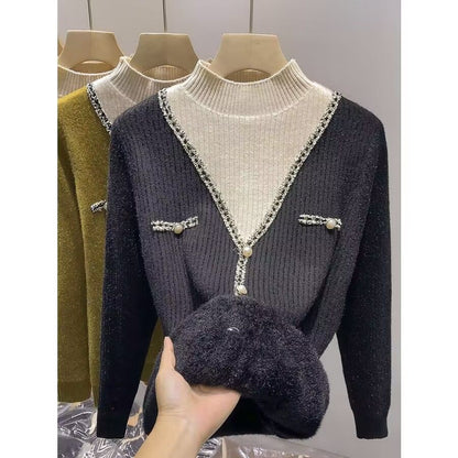 Damen V-Pullover Schimmer-Details Knöpfe Norvielle