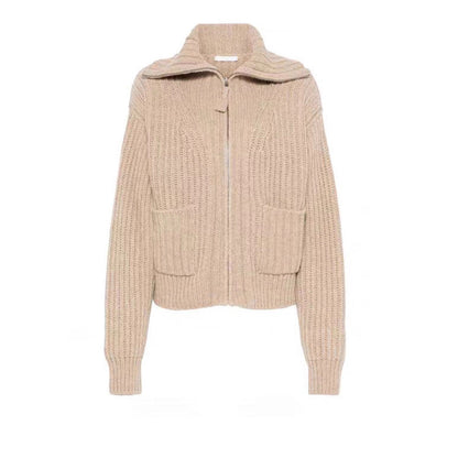 Damen Grobstrickpullover mit hohem Kragen und Taschen Norvielle