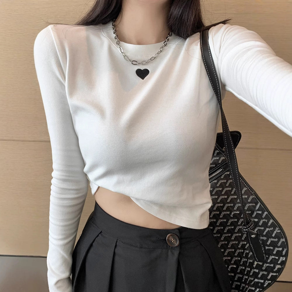Damen Basic-T-Shirt Langarm Herz-Detail Weiß - Norvielle