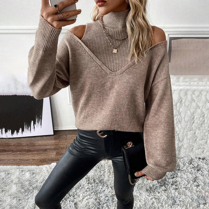 Damen Off-Shoulder Rollkragenpullover Strick - Norvielle