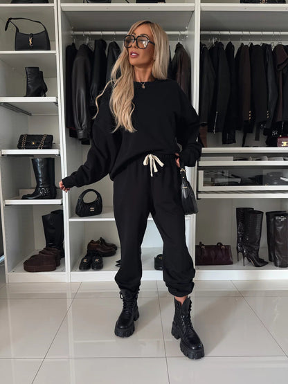 Damen Fleece-Loungewear-Set Elastischer Bund Beige