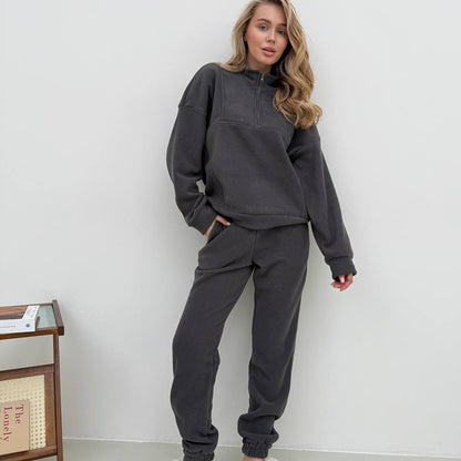 Damen Fleece-Loungewear-Set Hochkragen Elastischer Bund Norvielle