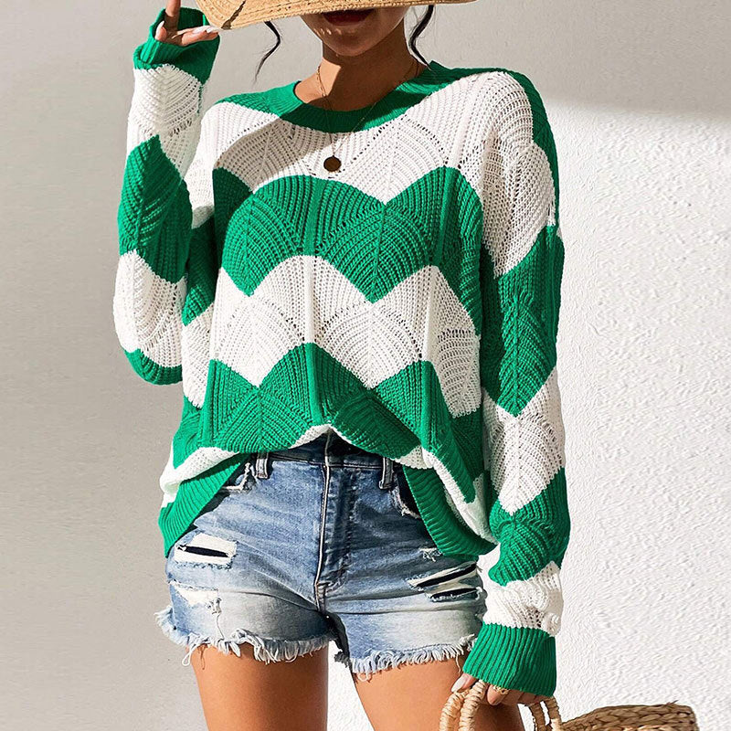 Damen Strickpullover Gewelltes Muster Weite Passform Norvielle