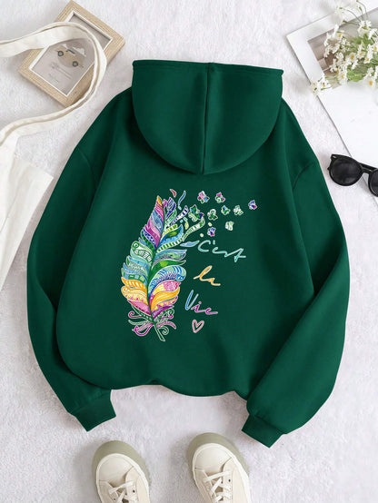 Damen Kapuzenpullover Bunt Federmuster