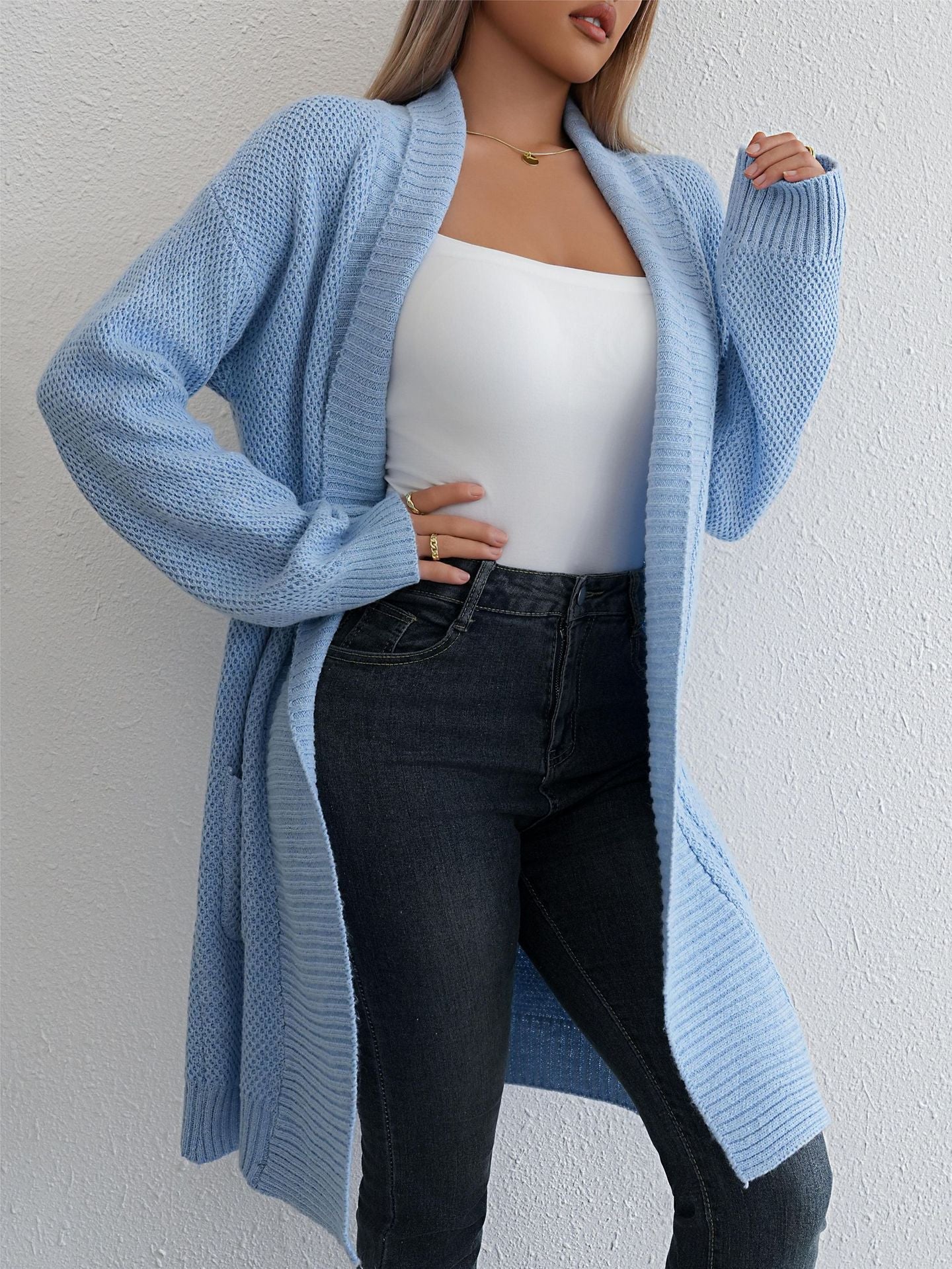 Damen Strickcardigan Offener Schnitt Texturmix Beige