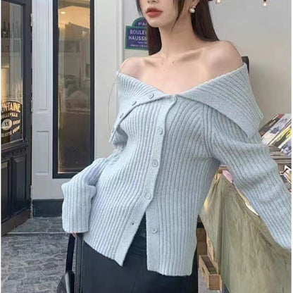 Damen Strickcardigan Feinripp mit Modischem Kragen Norvielle